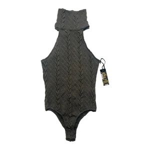 NEW Boutique Womens dark olive green cable knit turtleneck bodysuit/onesie